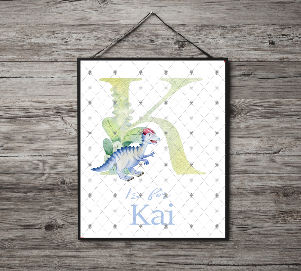 Dinosaur Initial Name Print, Letter K Custom Print, Letter K - Click Image to Close